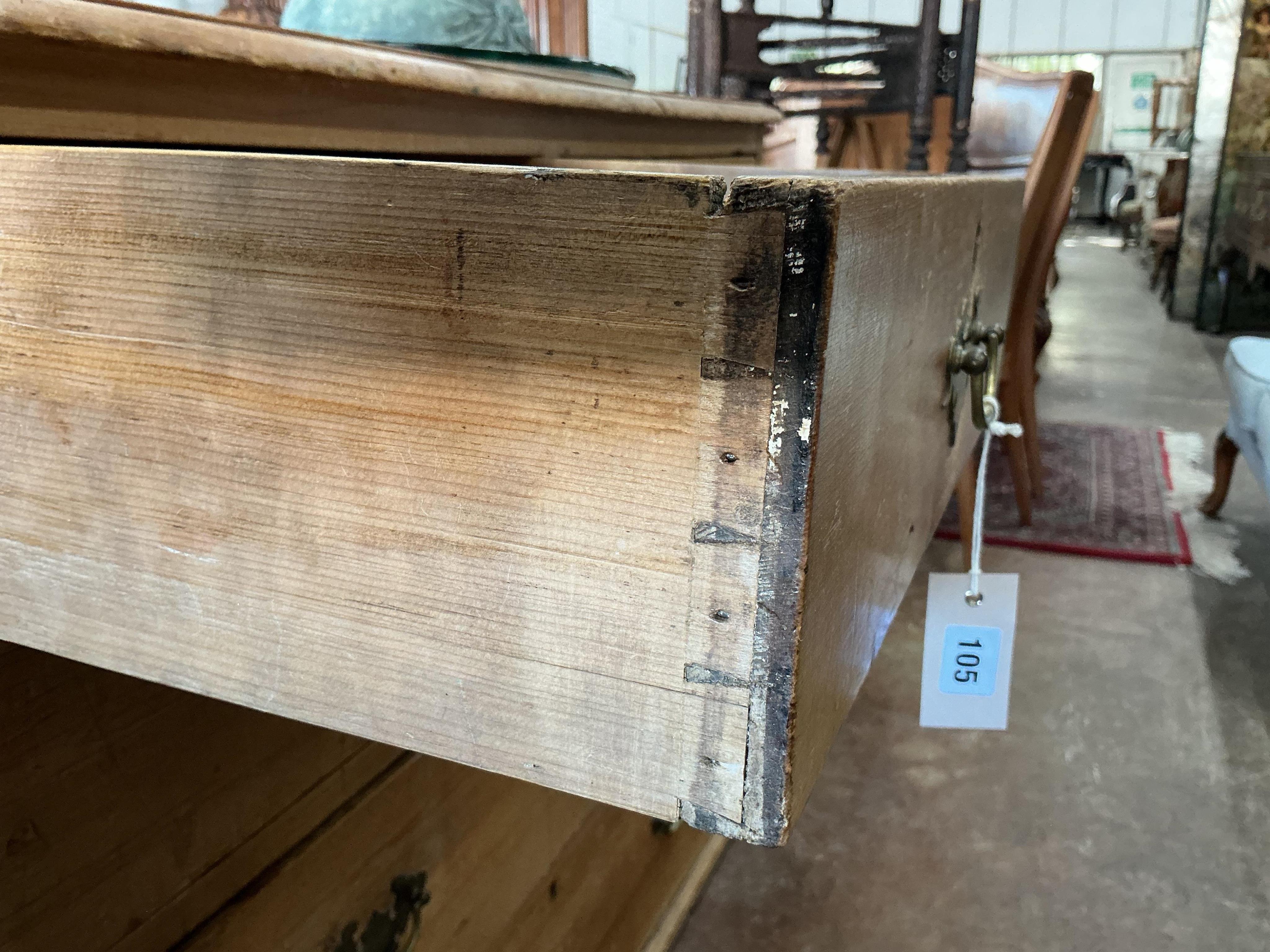 A Victorian pine five drawer chest, width 106cm, depth 52cm, height 86cm